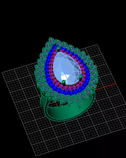 pear pave setting cluster jewelry ring  3D print model_1