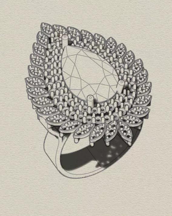 pear pave setting cluster jewelry ring  3D print model_8