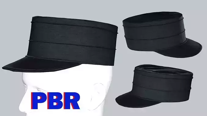 Kepi Hat Fedora Black Gray Low Poly 3D Model