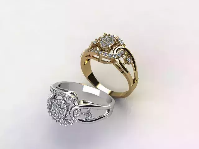 Stylish Women Gold Ring with Pave Diamond Setting