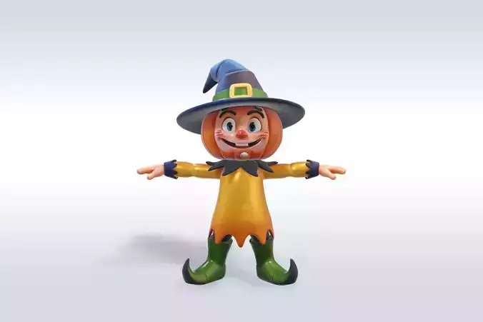 Cheerful Pumpkin Boy Halloween Character