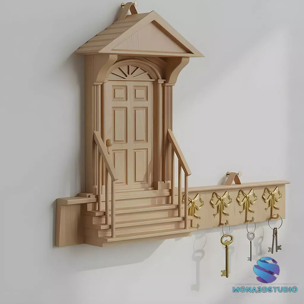 Wooden House Entryway Wall Key Holder - Commercial License 3D print model