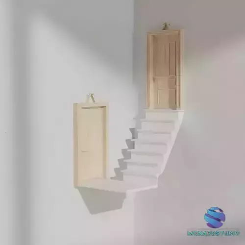  Corner Shelf with Stairs and Doors  - Commercial License