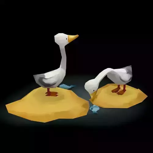 Swans Cartoon  Low-Poly