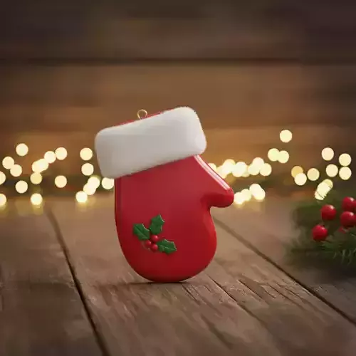 Mitten ornament with holly 3D print model