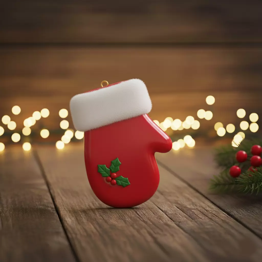 Mitten ornament with holly 3D print model_0