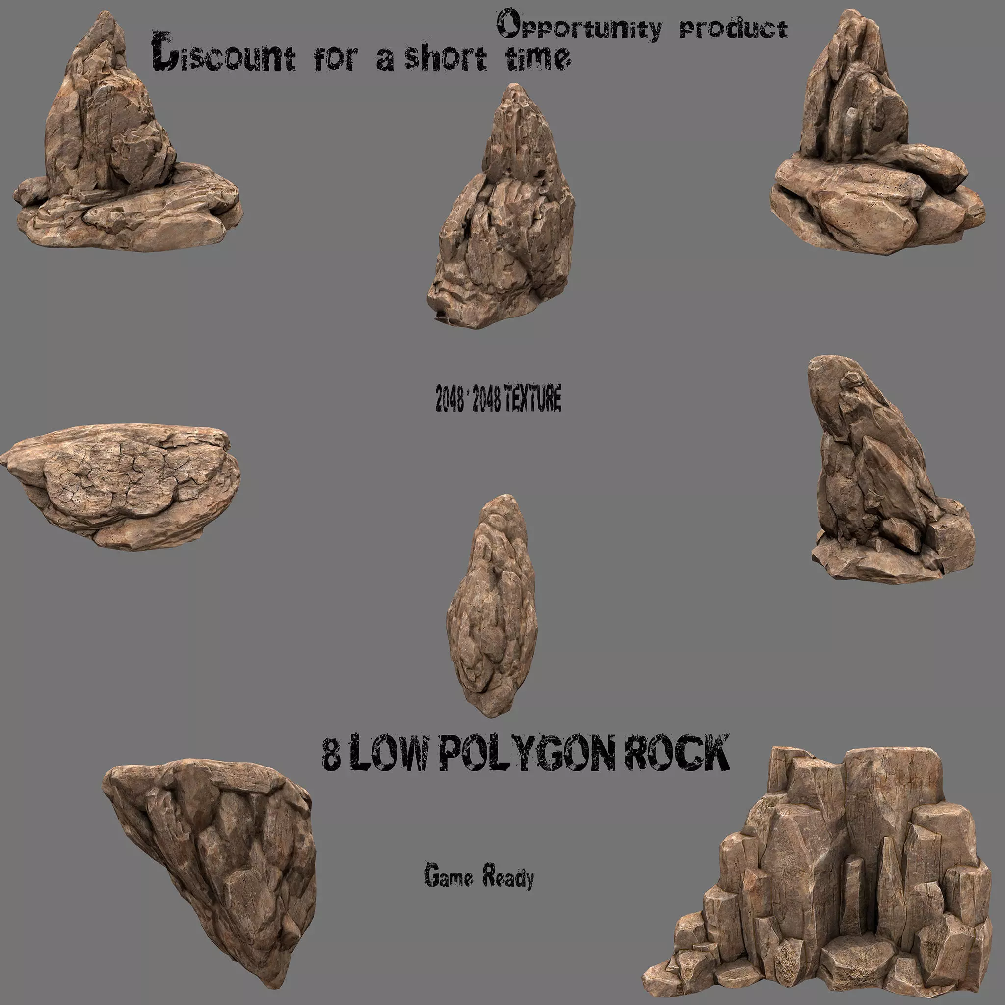 Rock Set rocks for short game Low-poly 3D model_0