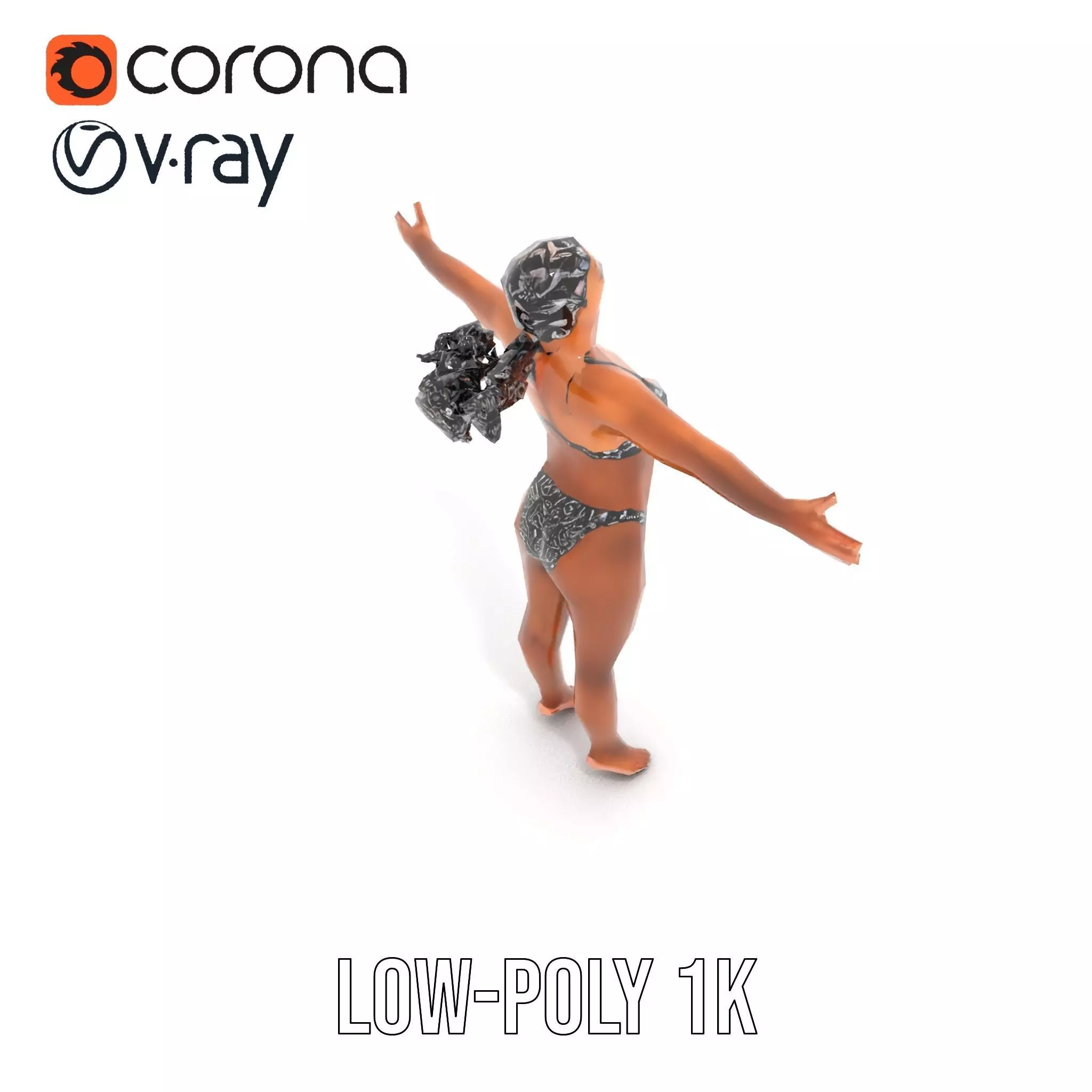 Patterned Swimwear Female model pack Low-poly 3D model_10