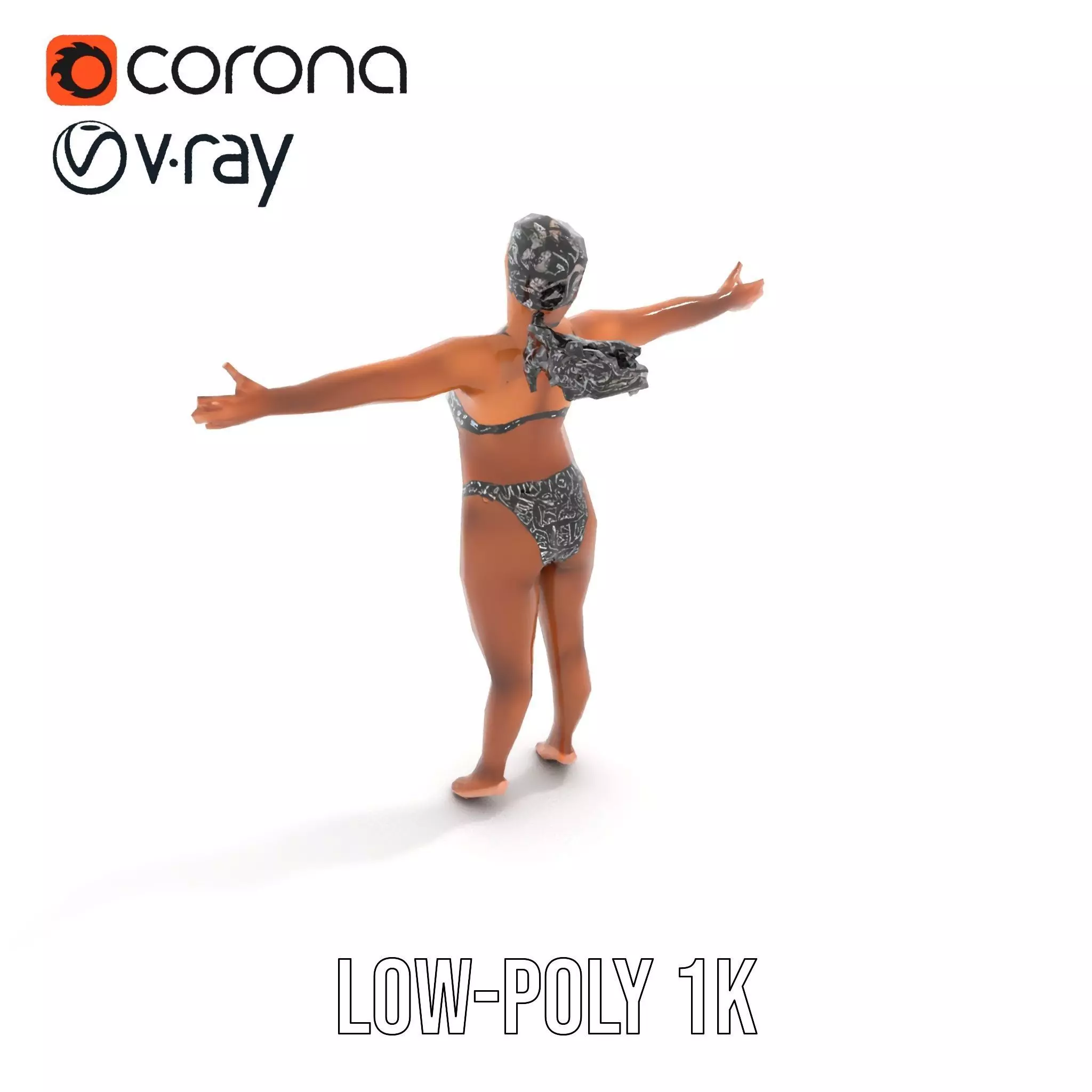 Patterned Swimwear Female model pack Low-poly 3D model_13