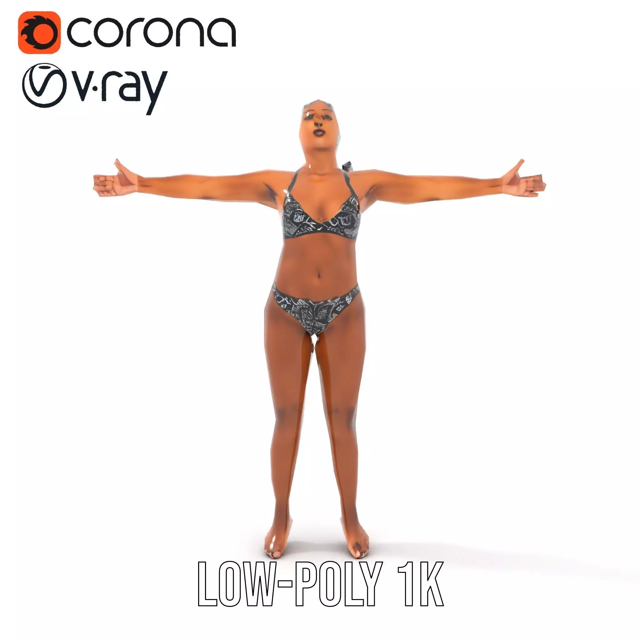Patterned Swimwear Female model pack Low-poly 3D model_21
