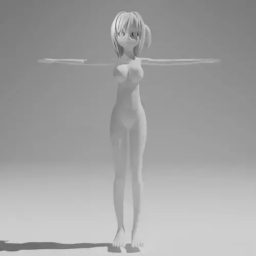 Anime Female Base Mesh -Stylized untextured 3D model for Rigging