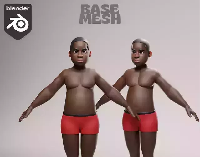 stylized little boy base mesh Low-poly 3D model