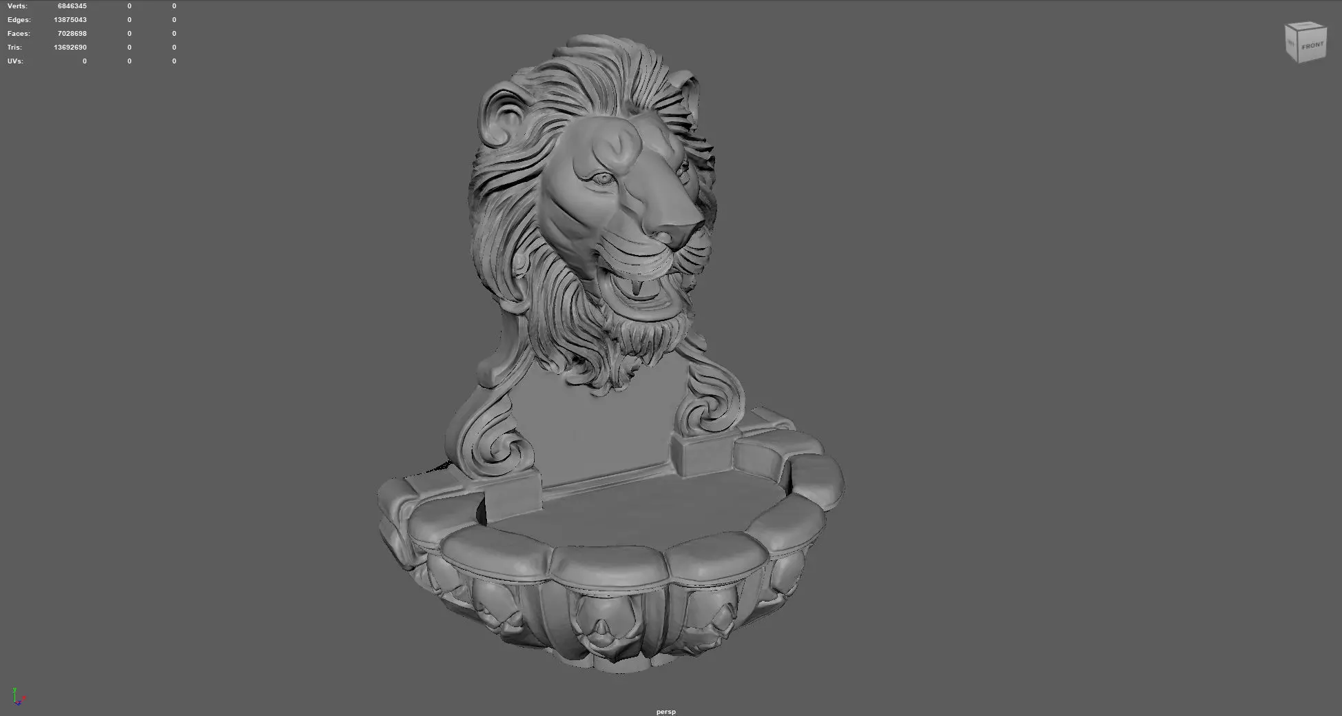 Lions Fountain Majesty Detailed Lion Head Wall Fountain STL  3D print model_5