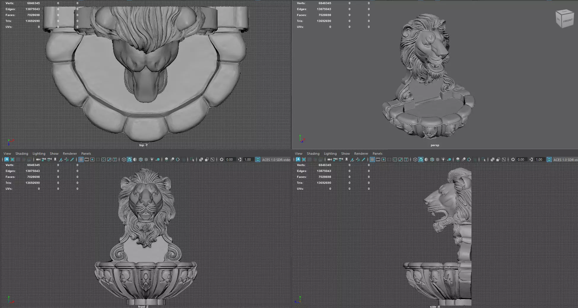 Lions Fountain Majesty Detailed Lion Head Wall Fountain STL  3D print model_10