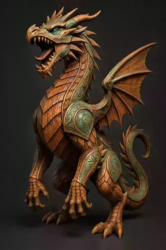Majestic Wooden Dragon Sculpture