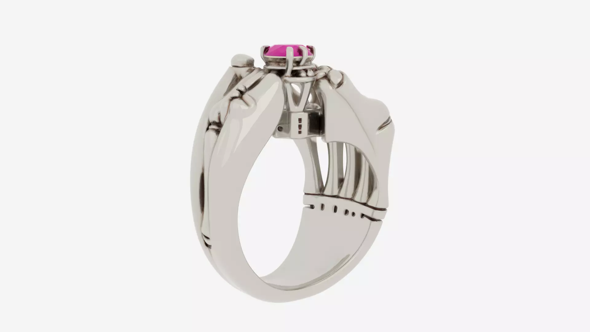 3D Detailed Skeleton Finger Ring with Bone Band 3D model_4