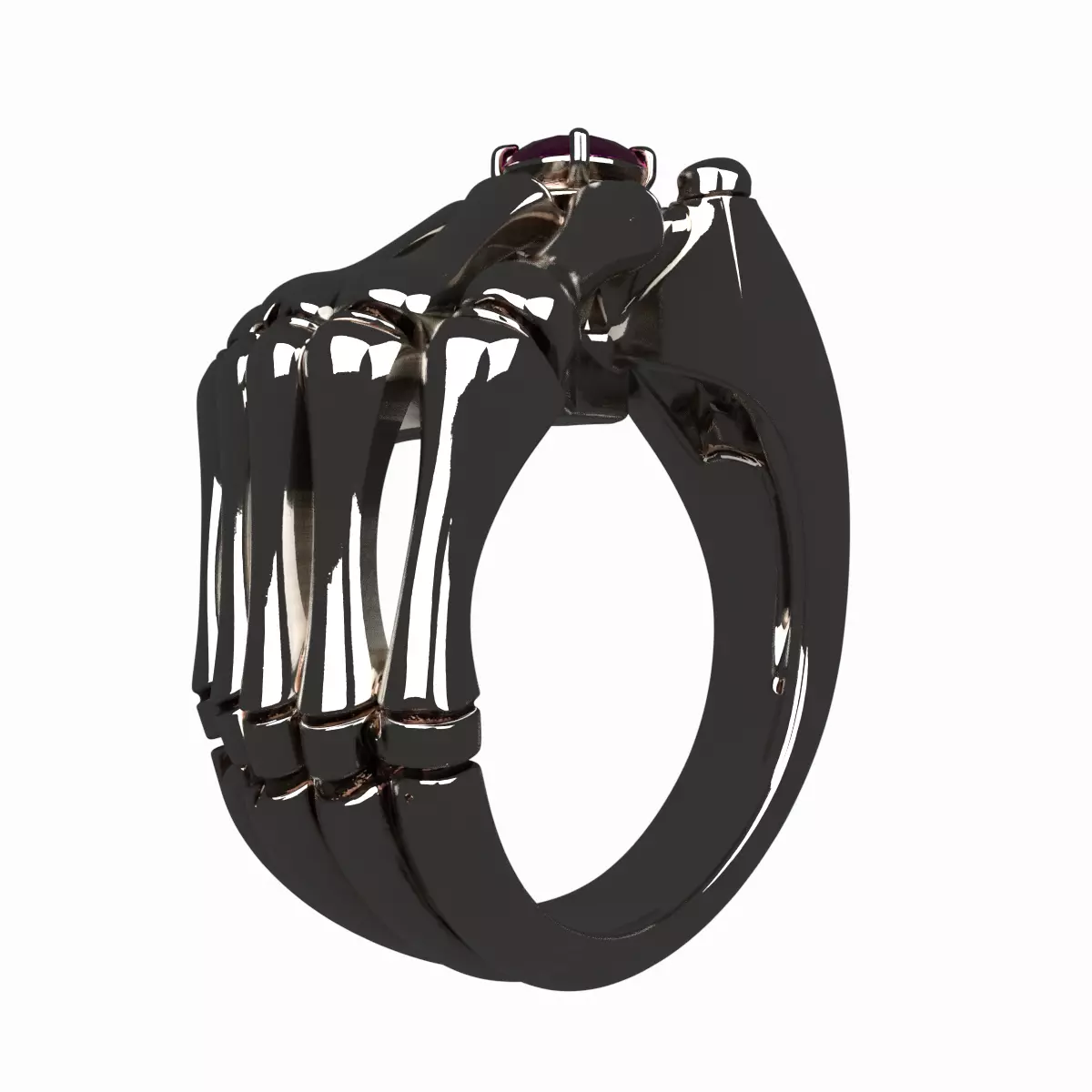 3D Detailed Skeleton Finger Ring with Bone Band 3D model_0