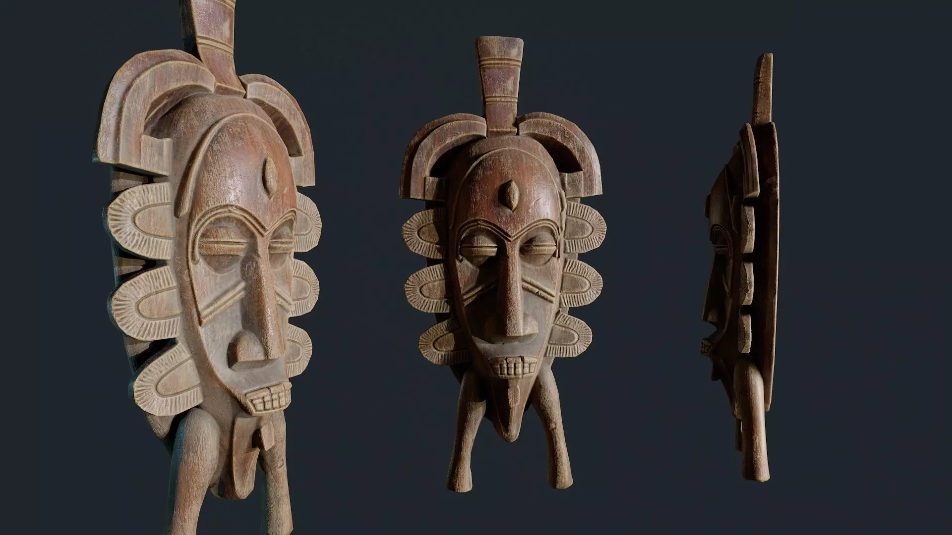 African Decor Mask 9 Low-poly 3D model_3