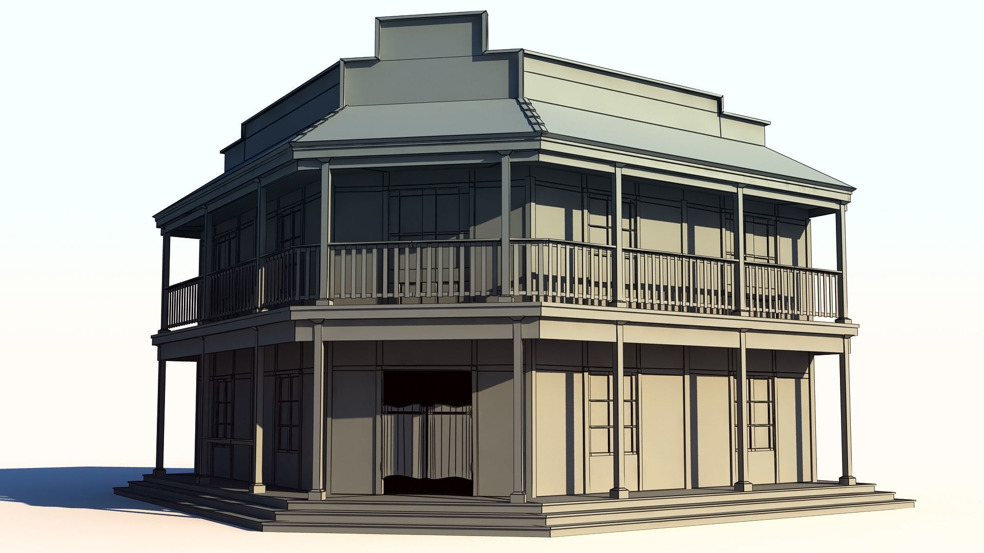 Wild West Saloon Low-poly 3D model_6