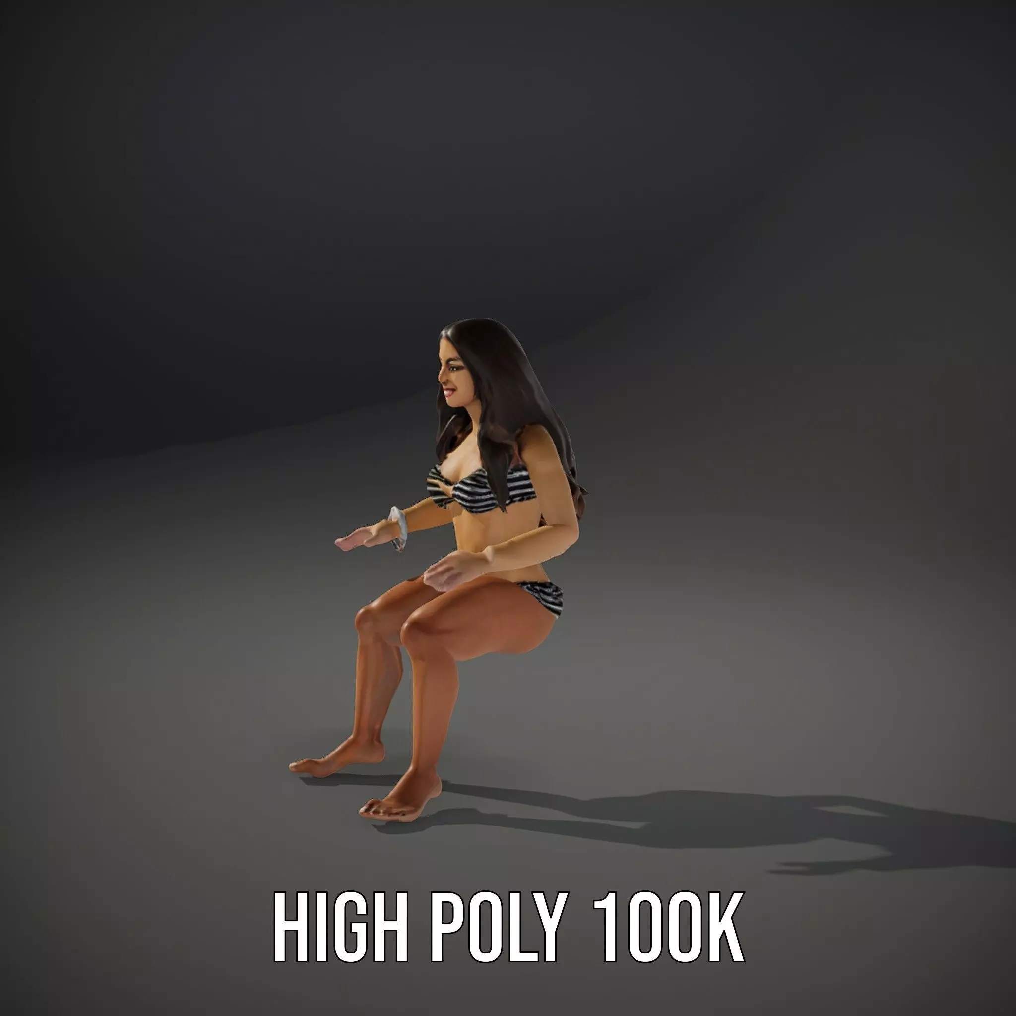 Striped Bikini Female model pack Low-poly 3D model_10