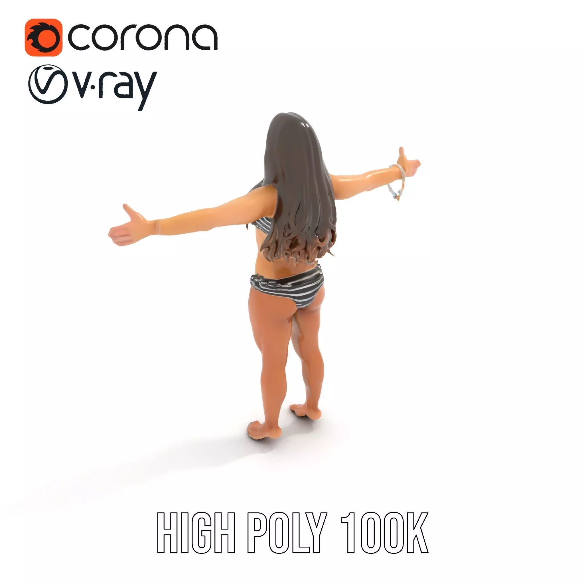 Striped Bikini Female model pack Low-poly 3D model_26