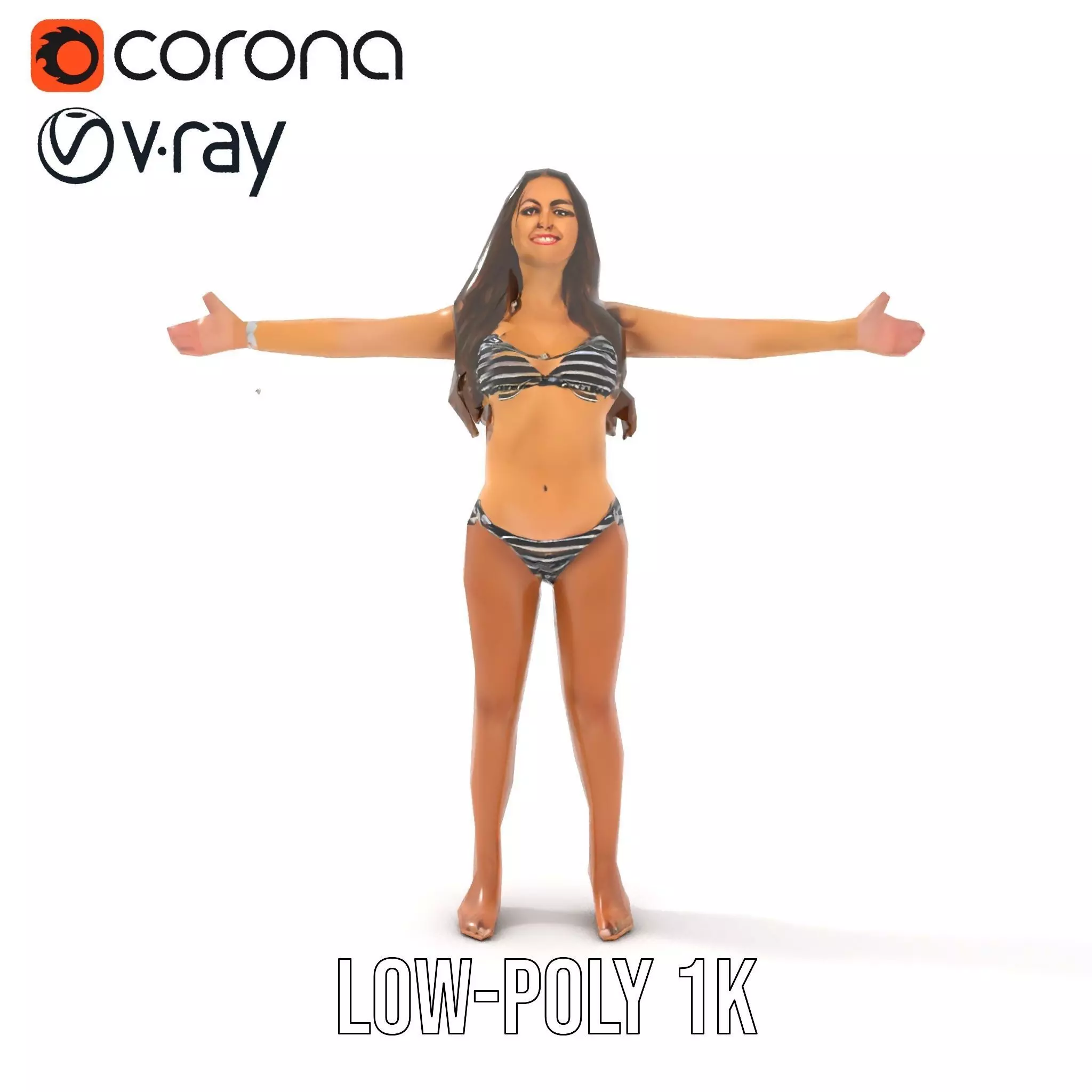 Striped Bikini Female model pack Low-poly 3D model_9