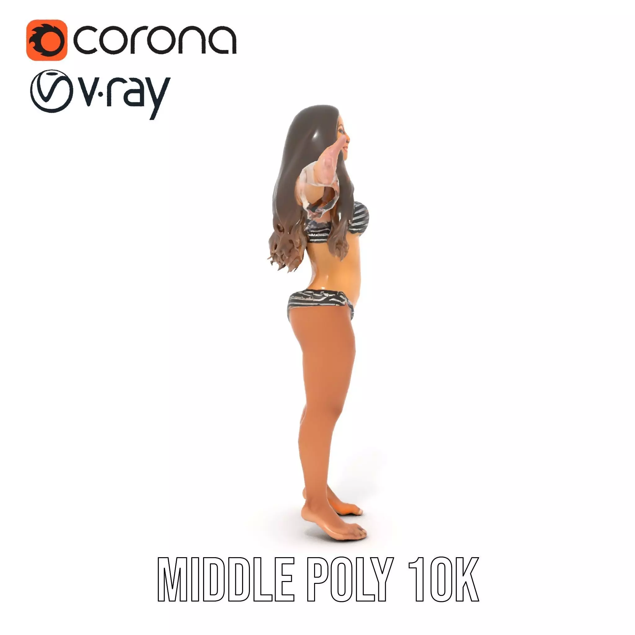 Striped Bikini Female model pack Low-poly 3D model_11