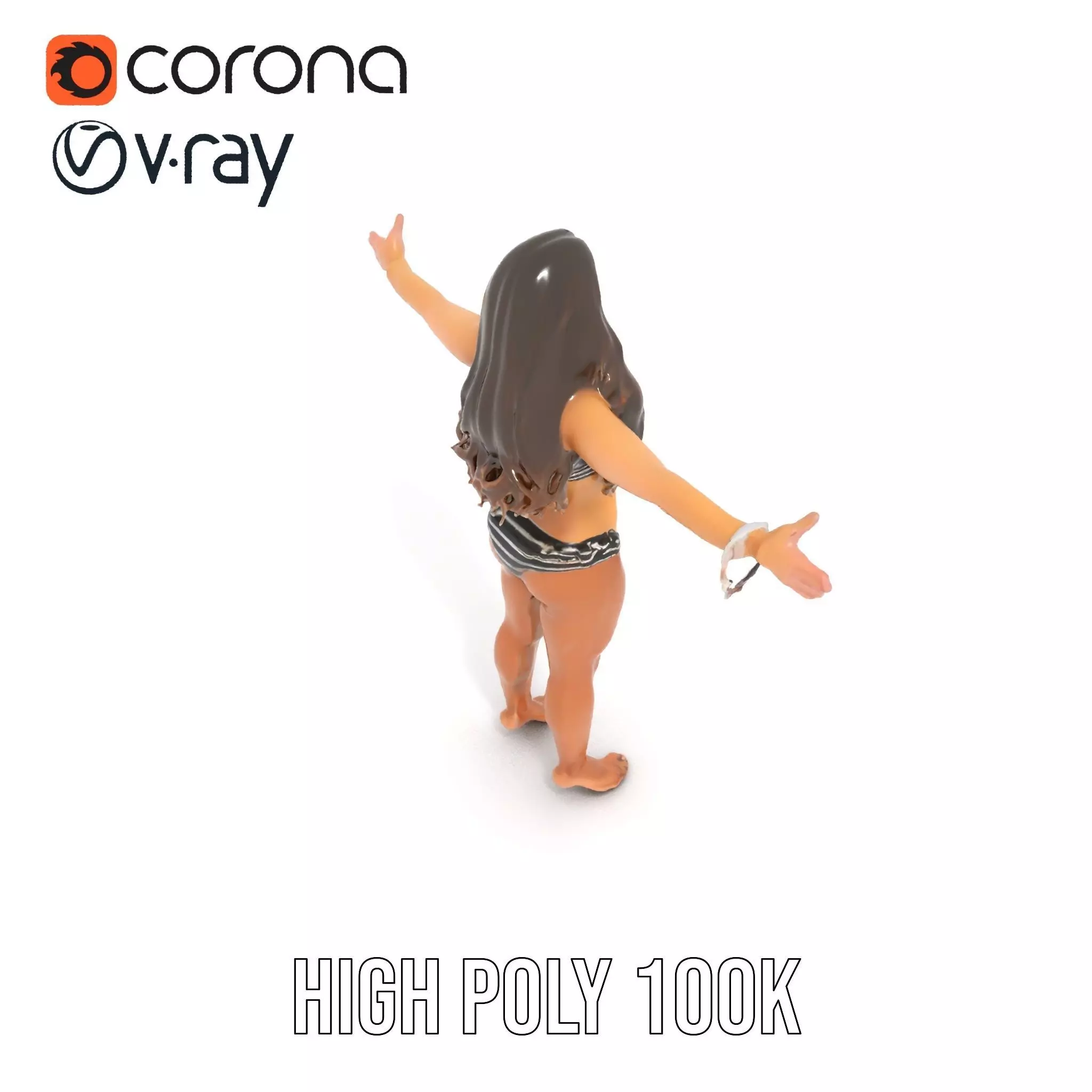 Striped Bikini Female model pack Low-poly 3D model_23