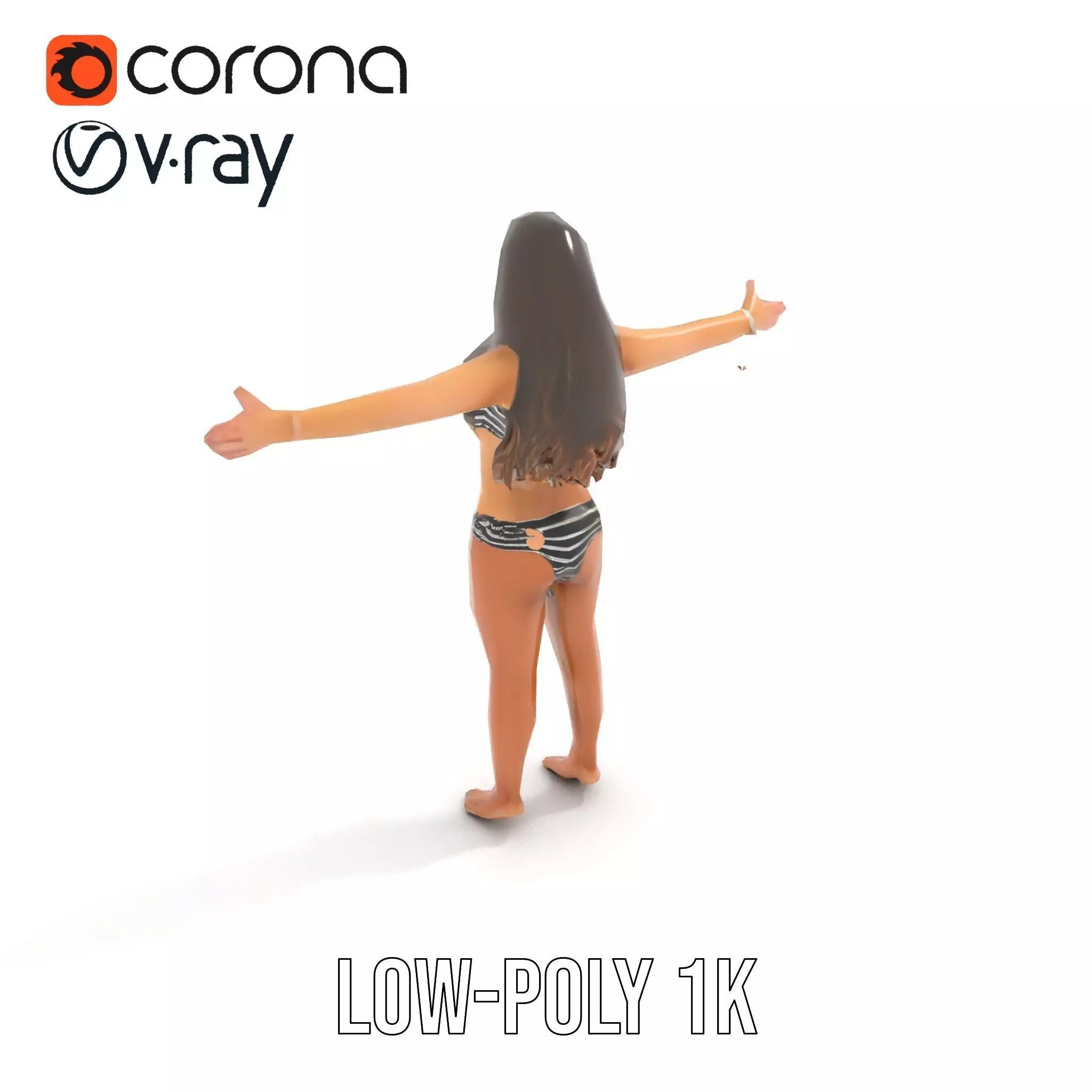 Striped Bikini Female model pack Low-poly 3D model_7
