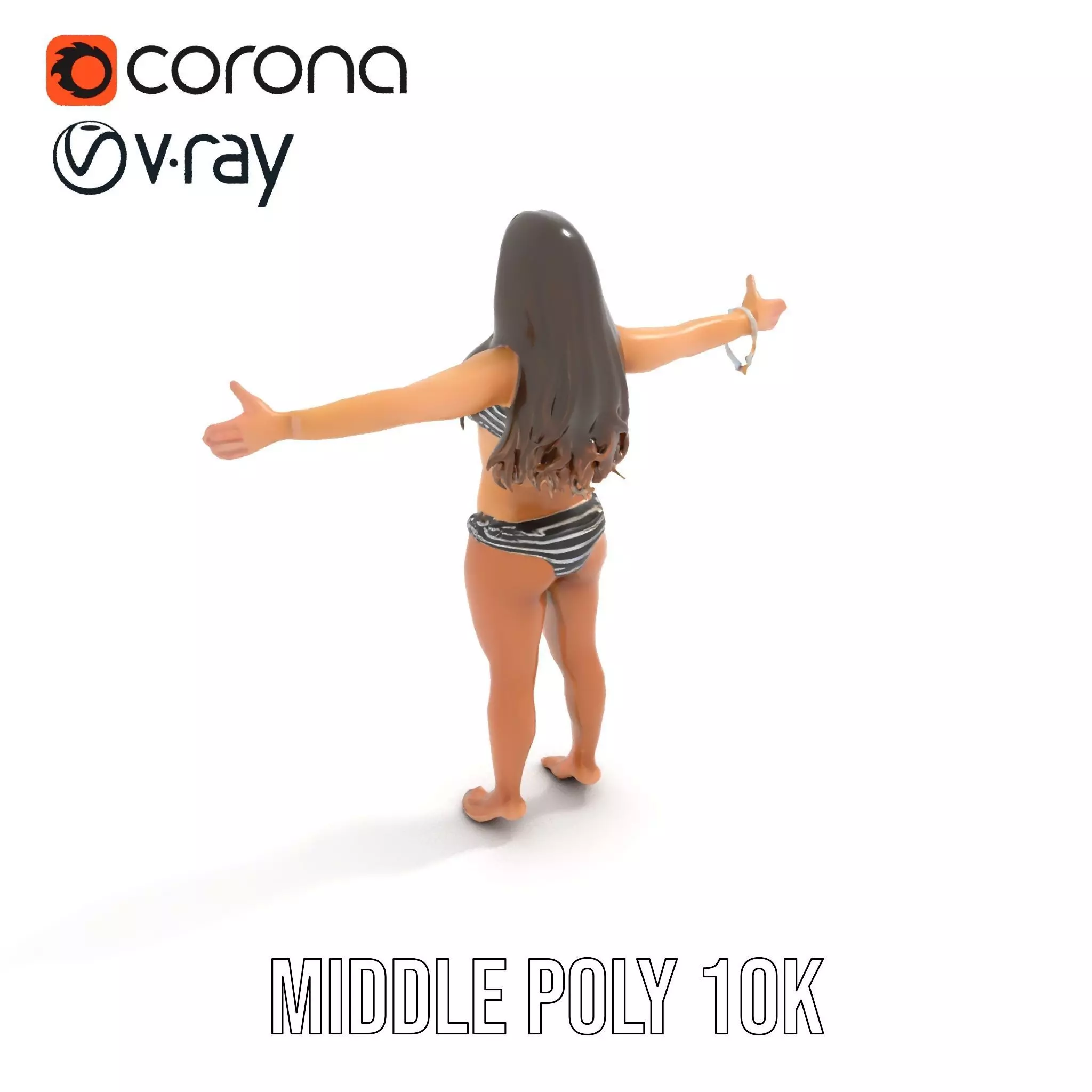 Striped Bikini Female model pack Low-poly 3D model_5