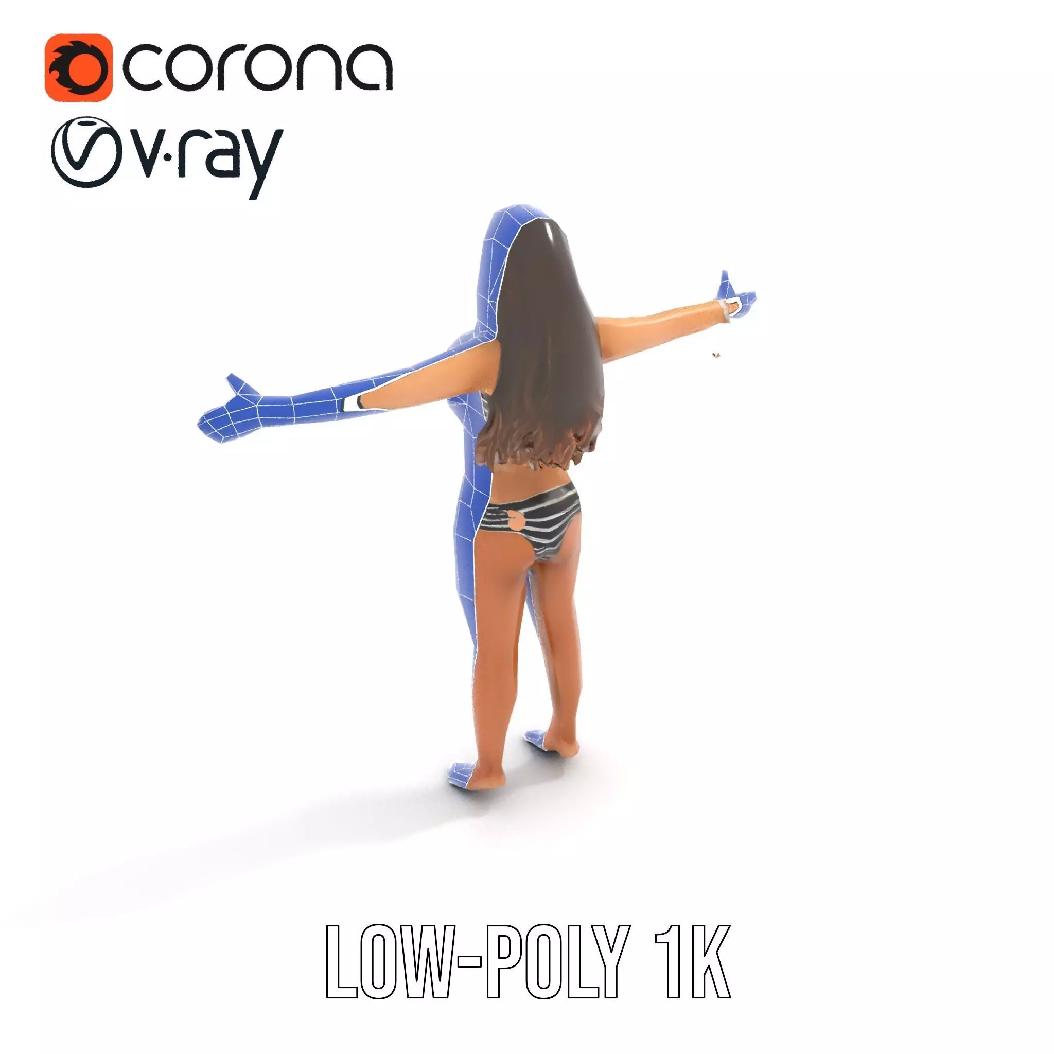Striped Bikini Female model pack Low-poly 3D model_22
