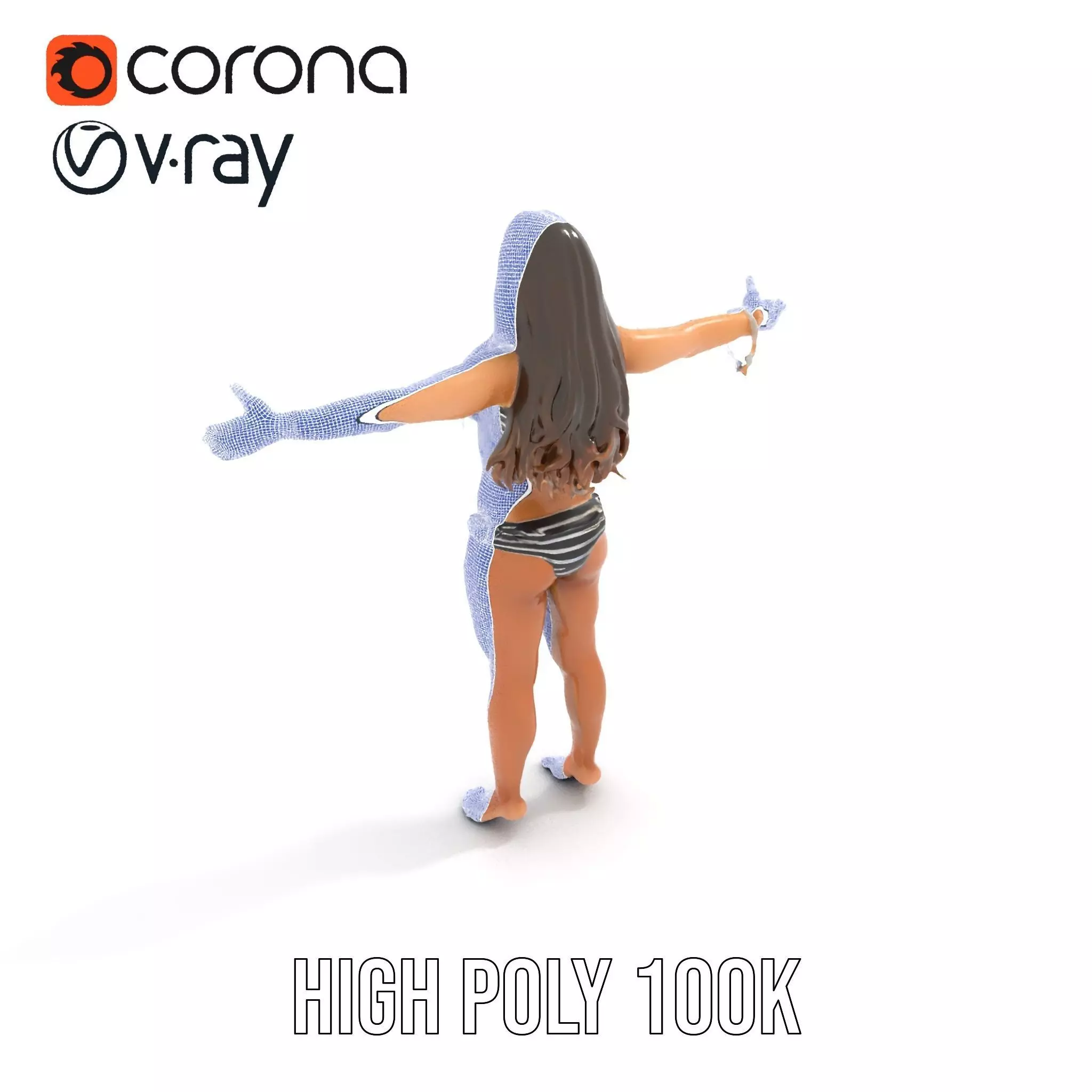 Striped Bikini Female model pack Low-poly 3D model_20