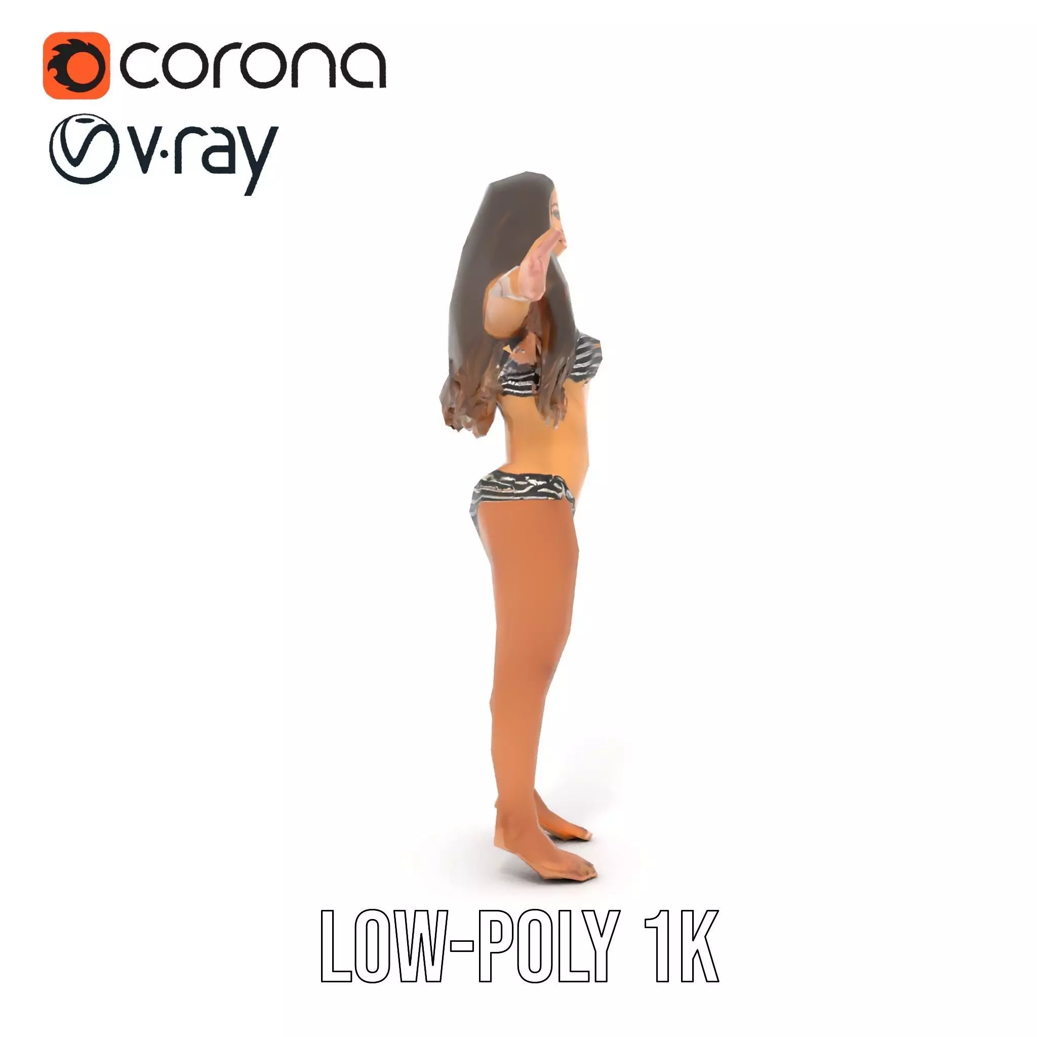 Striped Bikini Female model pack Low-poly 3D model_16