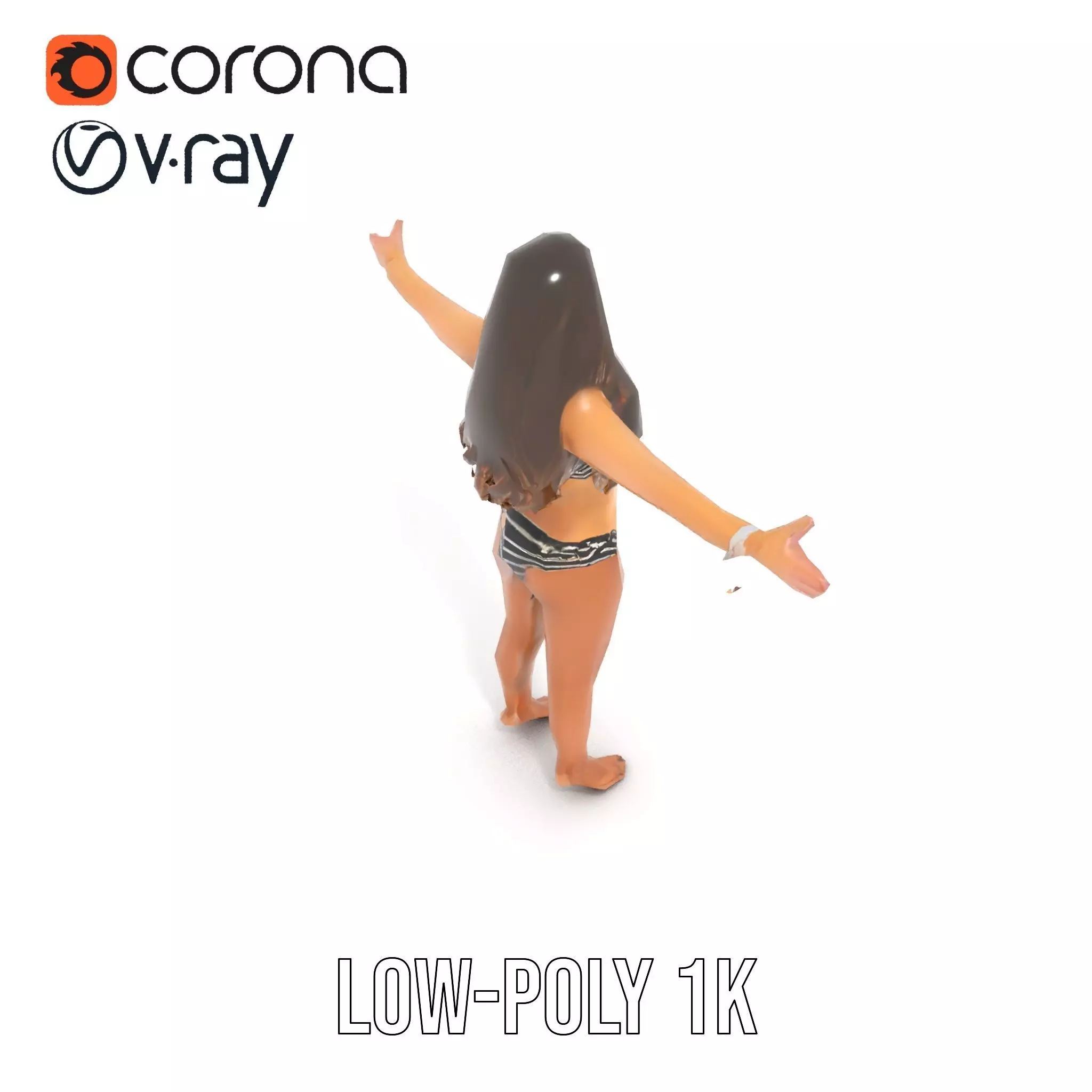 Striped Bikini Female model pack Low-poly 3D model_14