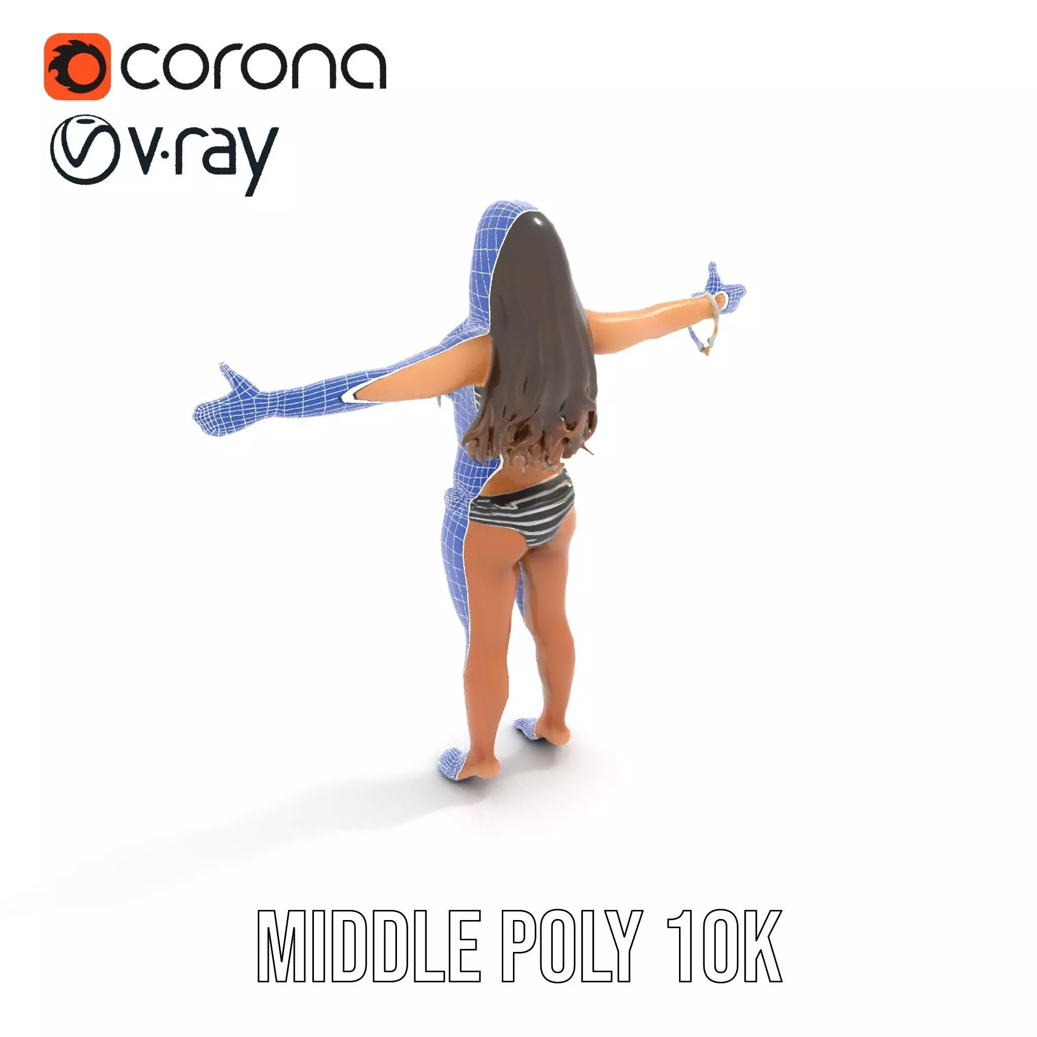 Striped Bikini Female model pack Low-poly 3D model_24
