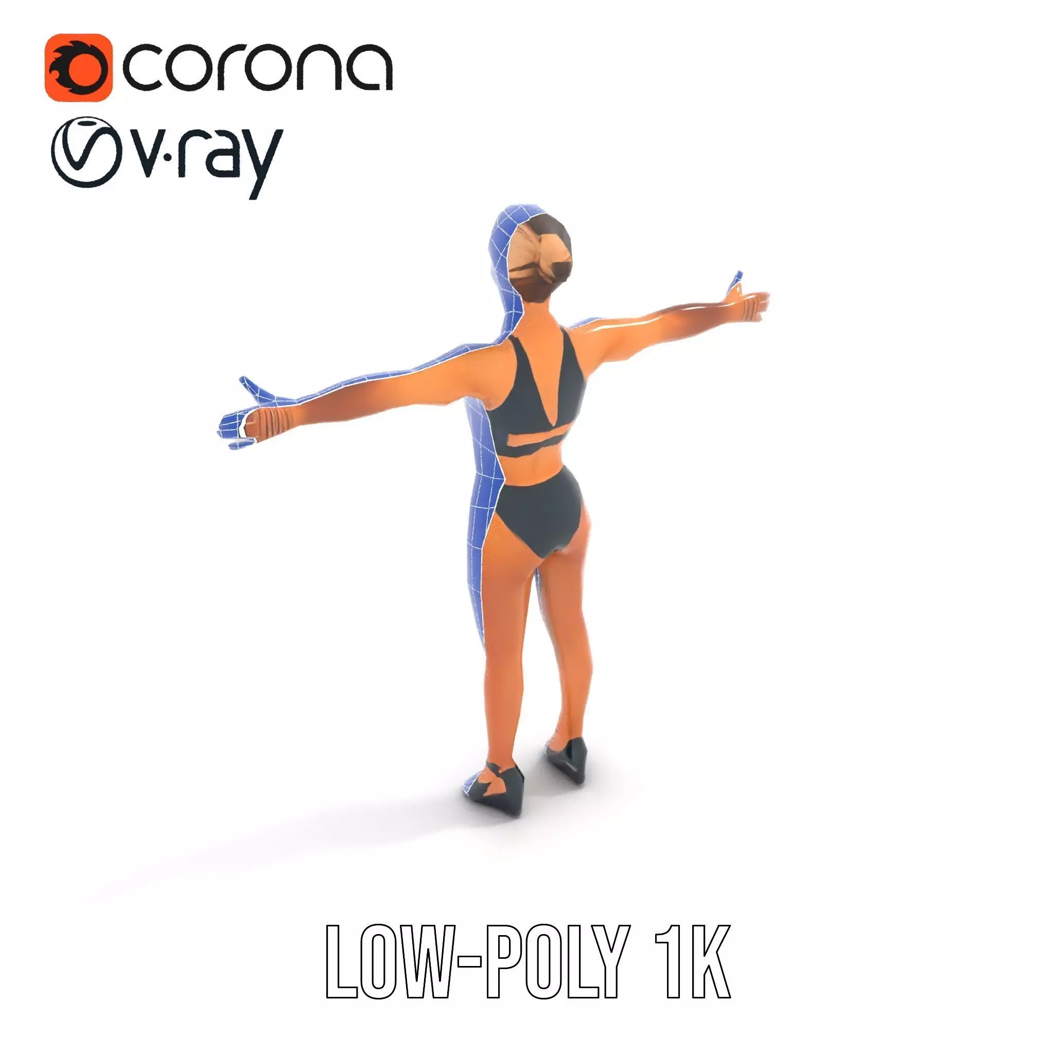 Black Athletic Model model pack Low-poly 3D model_14