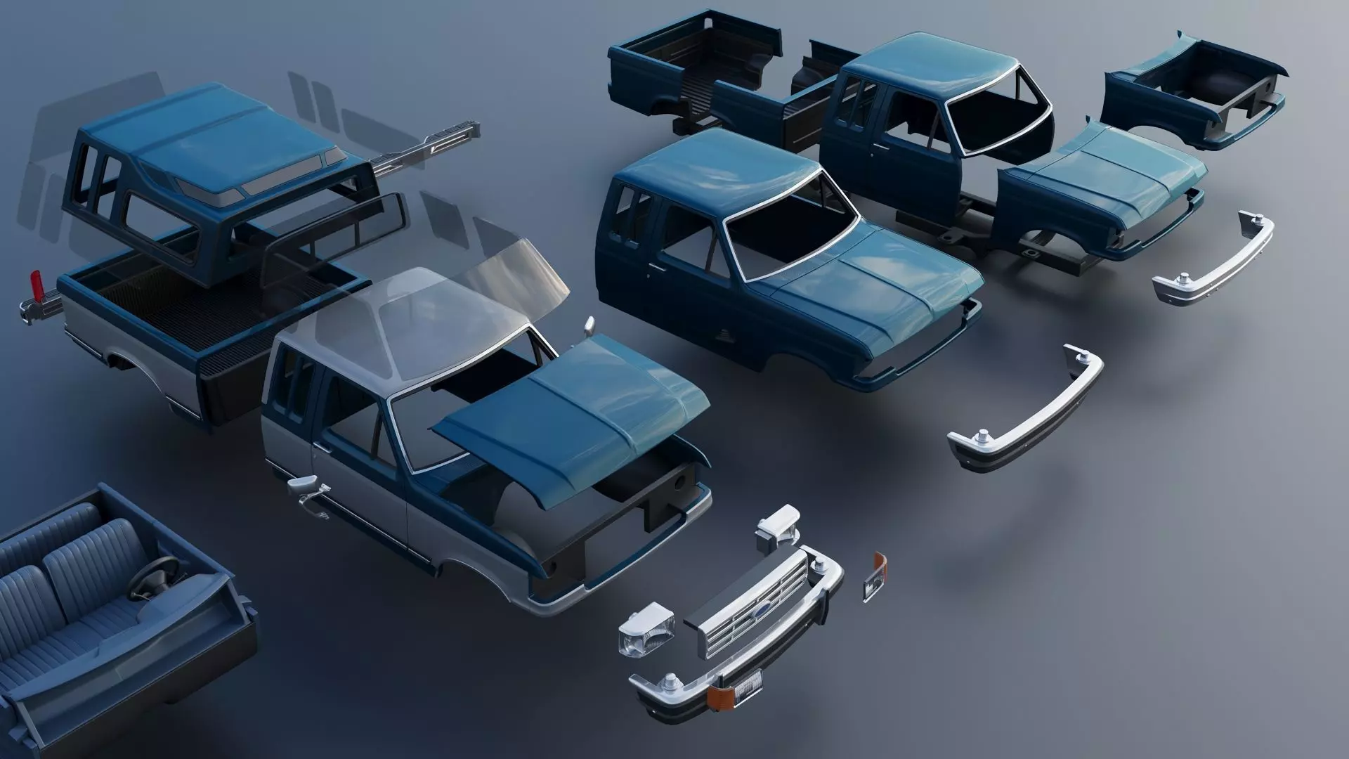 Pickup Truck F-150 SuperCab 1987 3D print model_28