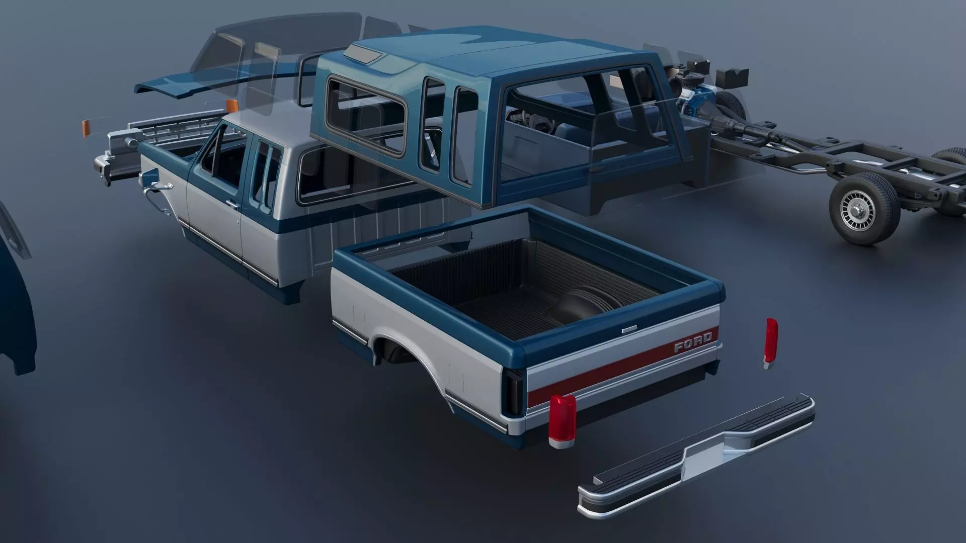 Pickup Truck F-150 SuperCab 1987 3D print model_25