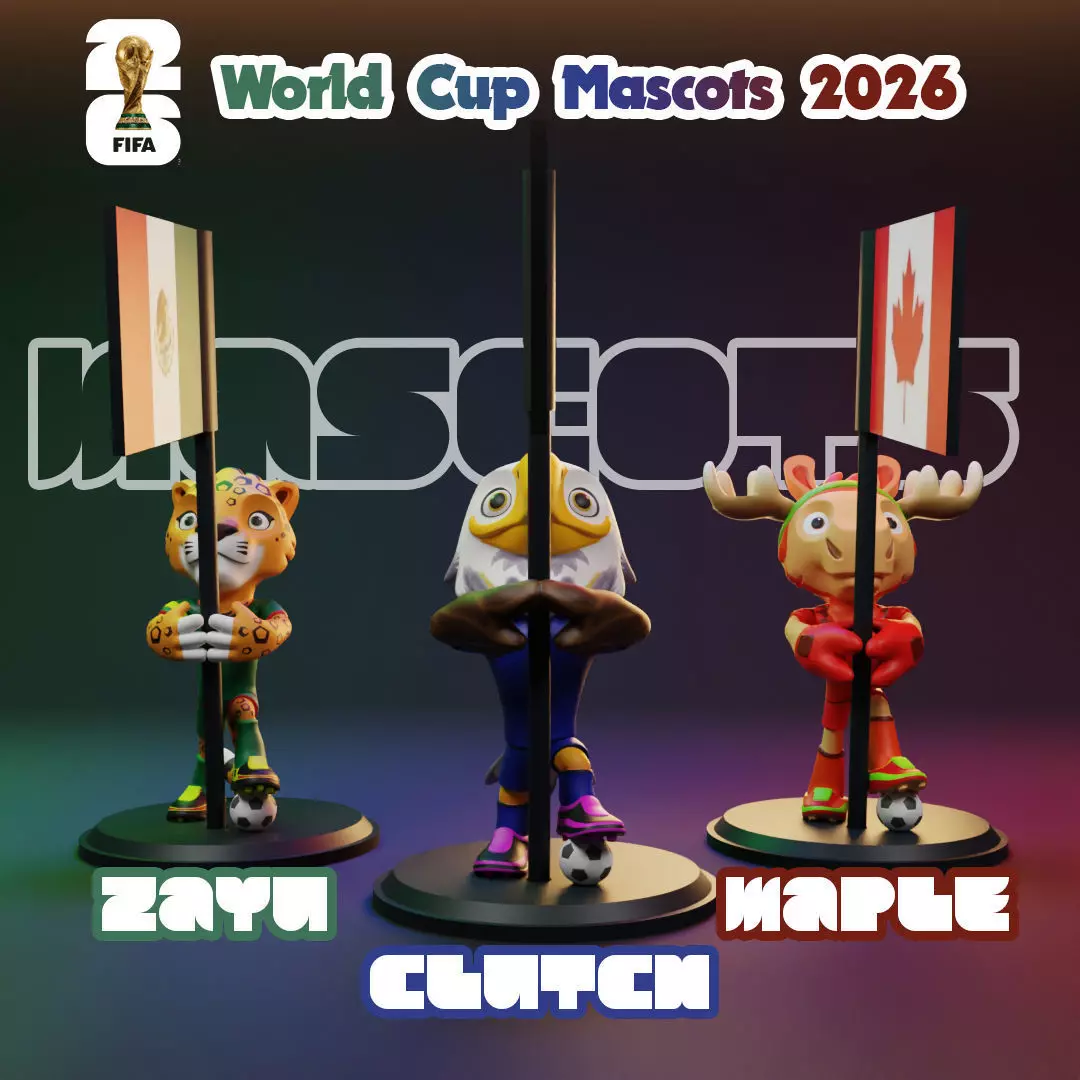 2026 World Cup Mascot Pack with Flags - Zayu - Clutch - Maple 3D print model