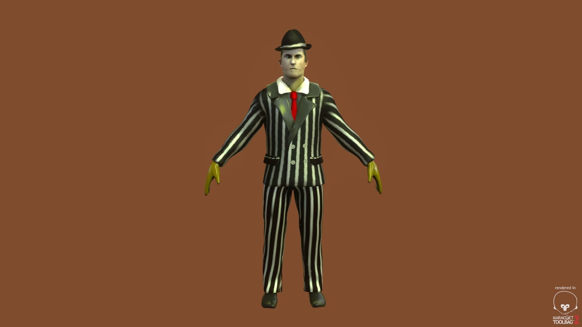 Ganster animated character in striped suit Low-poly 3D model_0