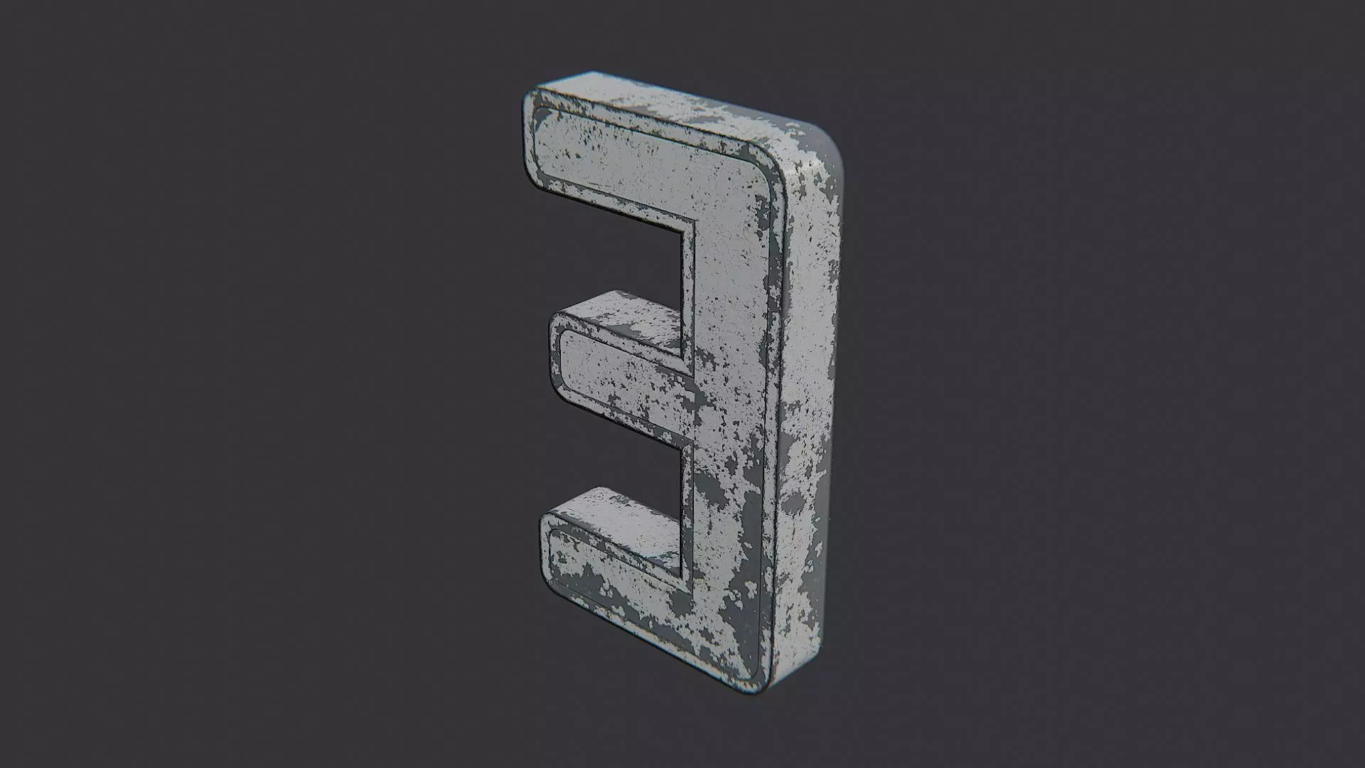 Cyrillic E Sign Letter Metal Weathered Low-poly 3D model_1