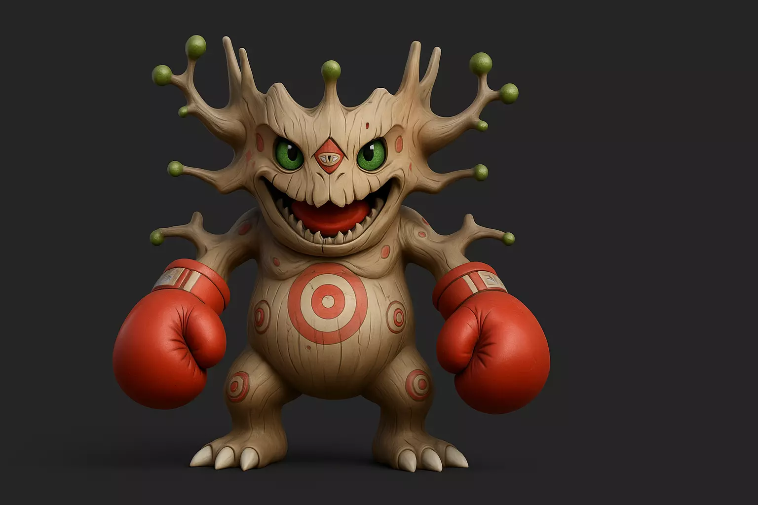 Tree Monster with Boxing Gloves Stylized Cartoon Low-poly 3D model_1