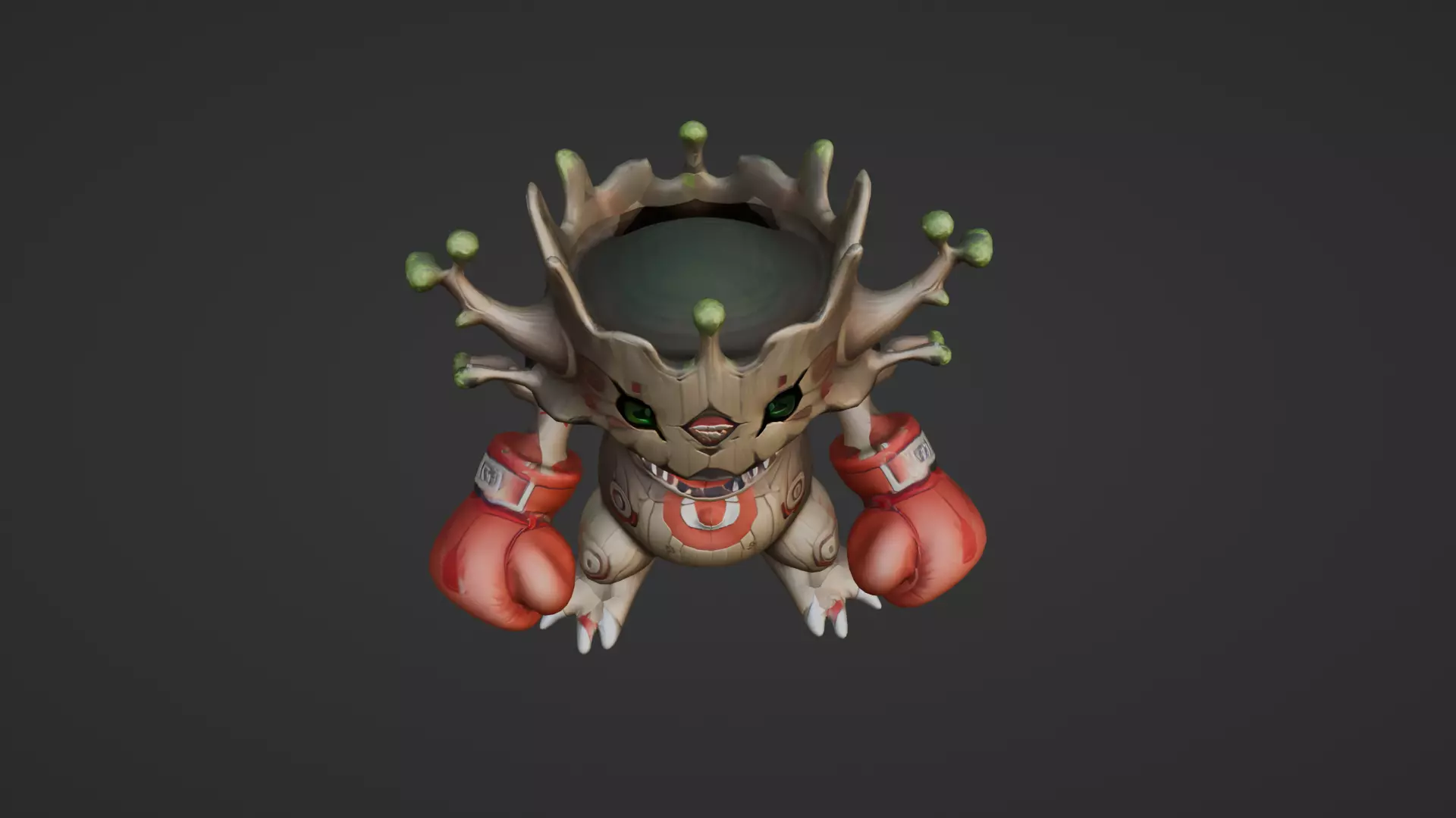 Tree Monster with Boxing Gloves Stylized Cartoon Low-poly 3D model_3