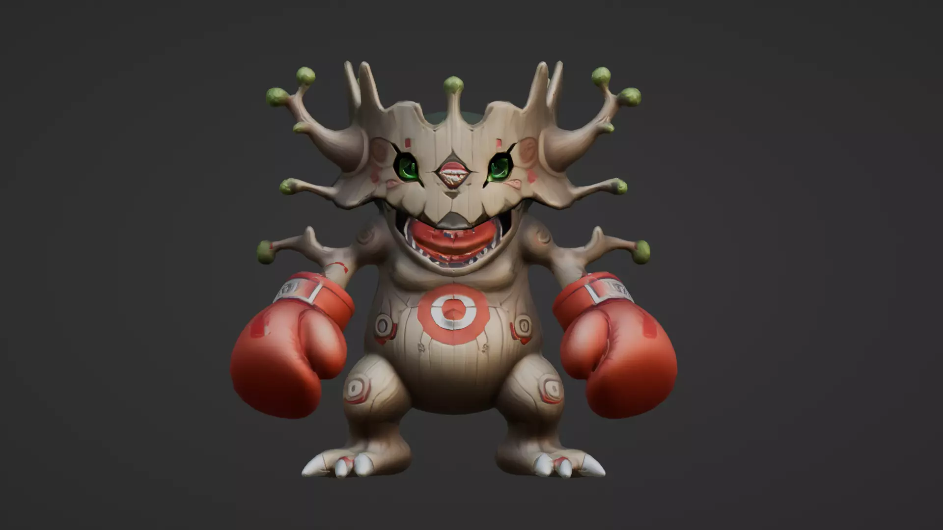 Tree Monster with Boxing Gloves Stylized Cartoon Low-poly 3D model_2