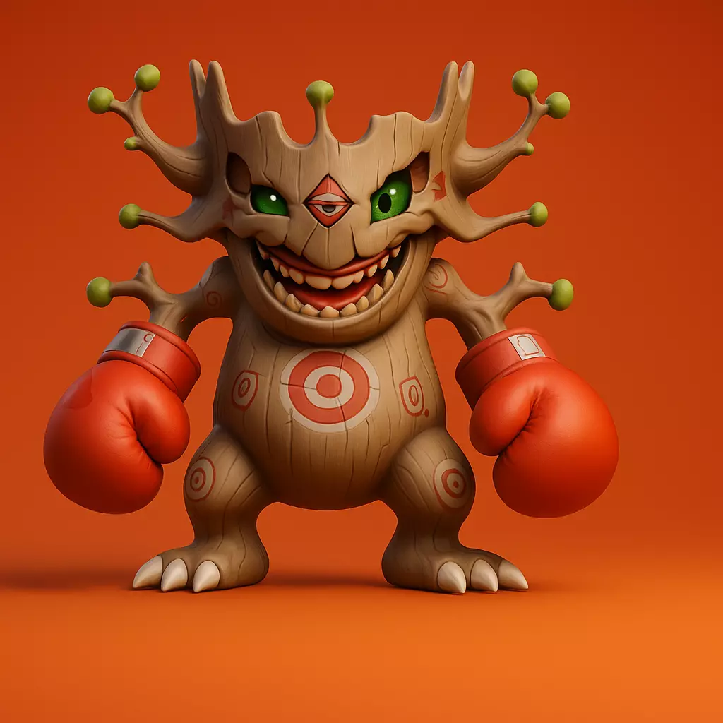 Tree Monster with Boxing Gloves Stylized Cartoon Low-poly 3D model_0