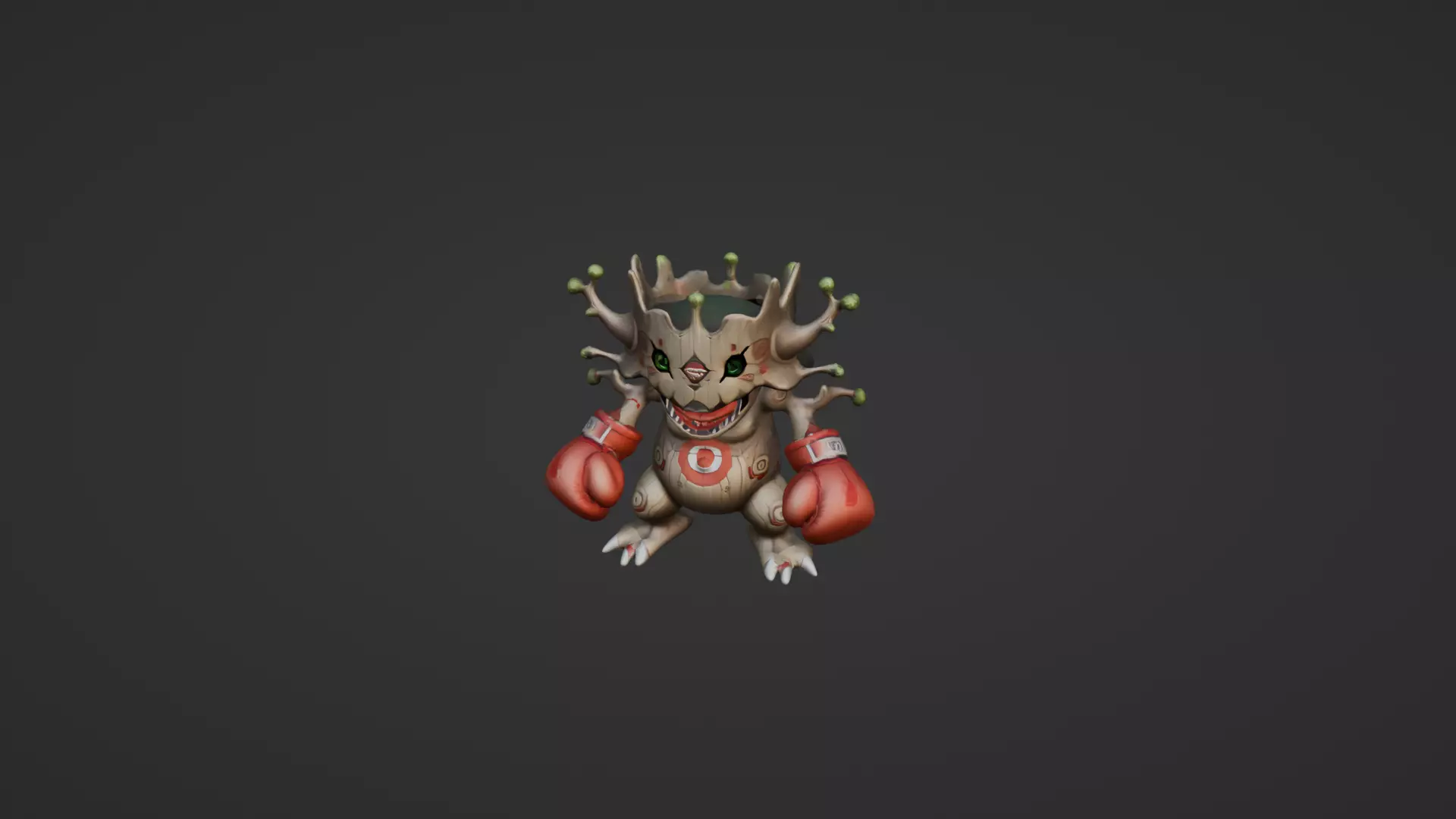 Tree Monster with Boxing Gloves Stylized Cartoon Low-poly 3D model_7