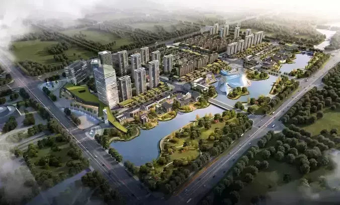 City aerial view of buildings planning landscape building