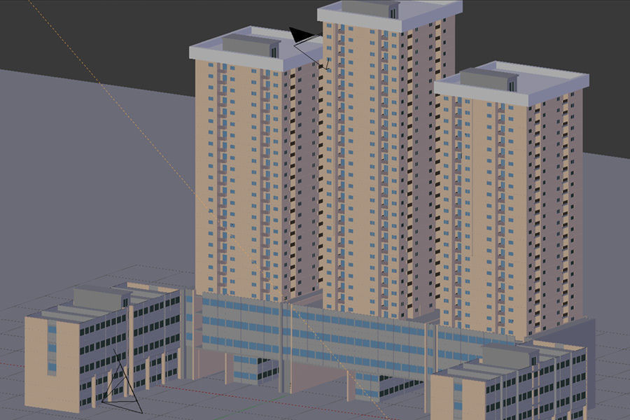 Building 1 high rise at night 3D model_6