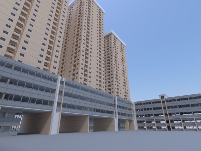 Building 1 high rise at night 3D model_3