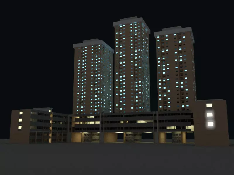 Building 1 high rise at night 3D model_0